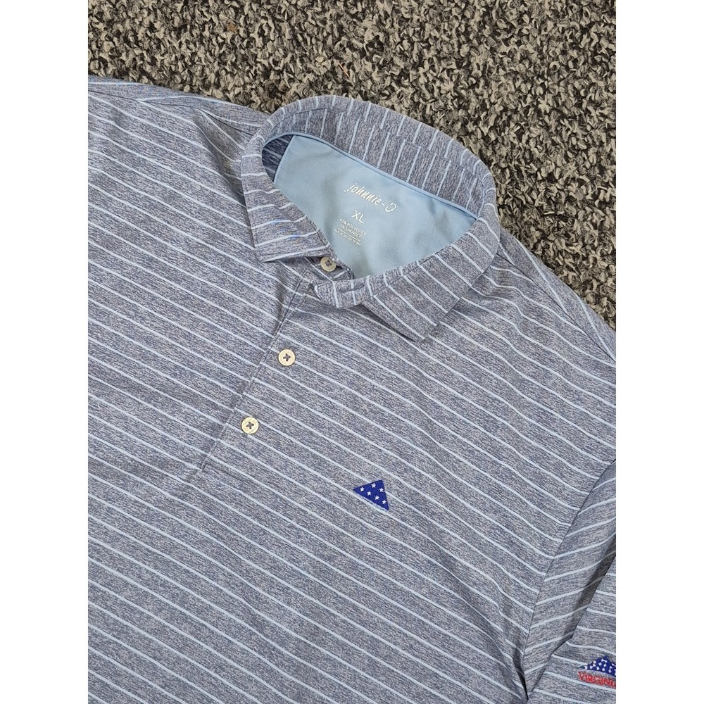 Johnnie O Polo‎ Mens XL Blue Striped Golf Performance Stretch Golf Logo